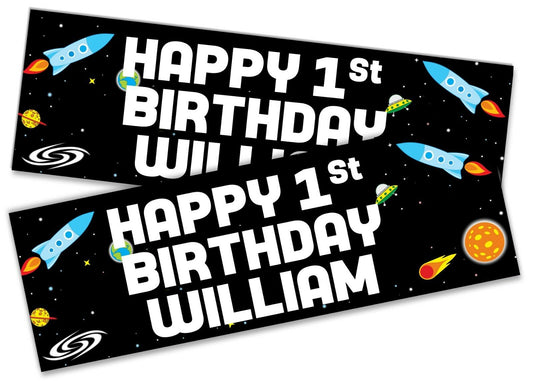 x2 Personalised Birthday Banner Space Children Kids Party Decoration Poster 4