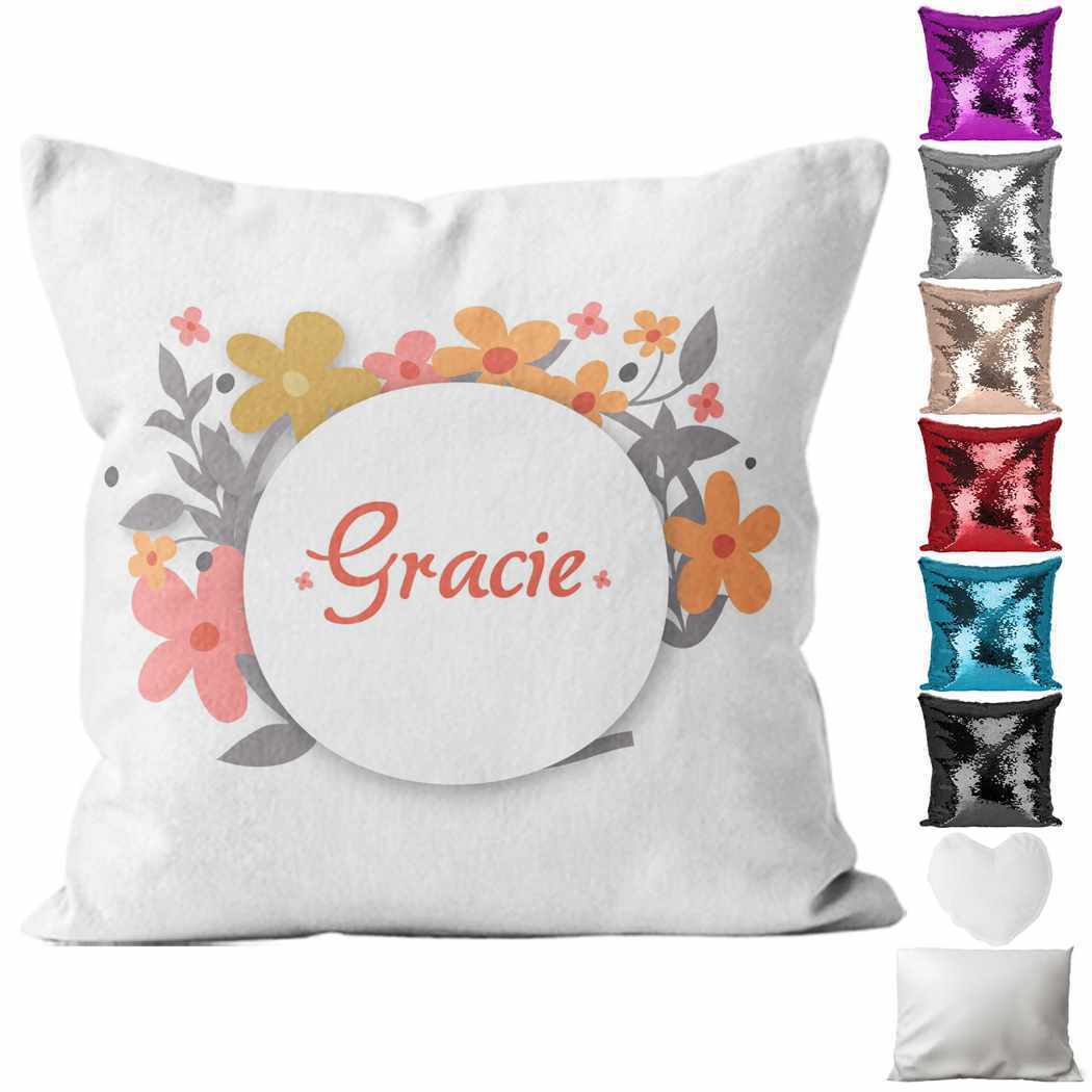 Personalised Cushion Floral Sequin Cushion Pillow Printed Birthday Gift 92