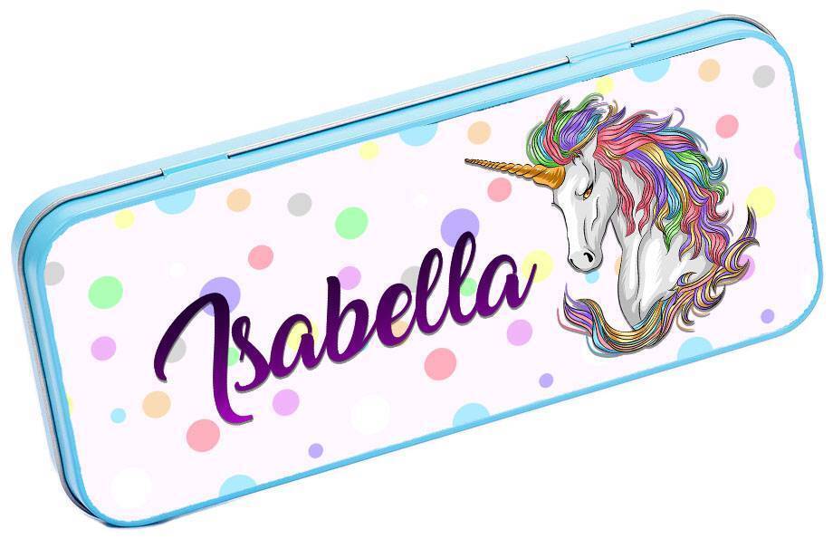 Personalised Any Name Unicorn Pencil Case Tin Children School Kids Stationary 11