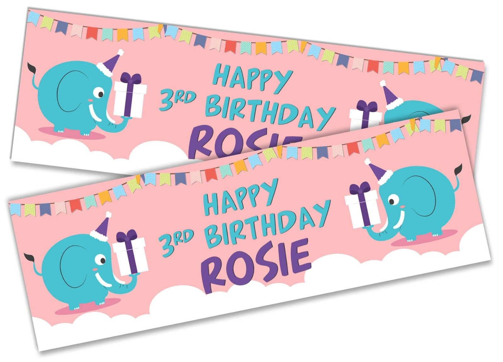 Personalised Birthday Banners Elephant Design Children Kids Party Decoration 93