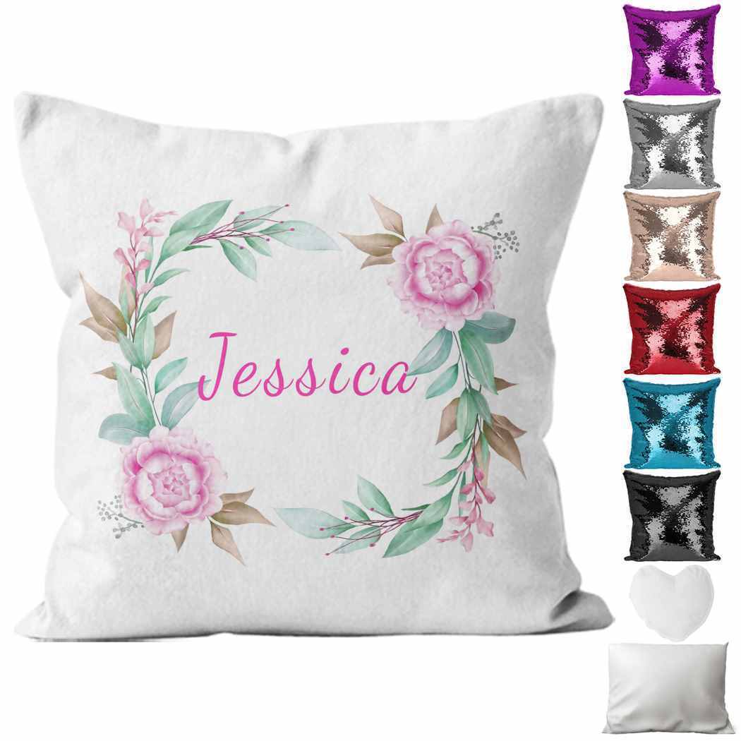 Personalised Cushion Floral Sequin Cushion Pillow Printed Birthday Gift 35