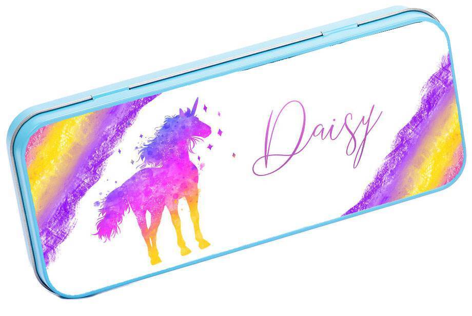 Personalised Any Name Unicorn Pencil Case Tin Children School Kids Stationary 31