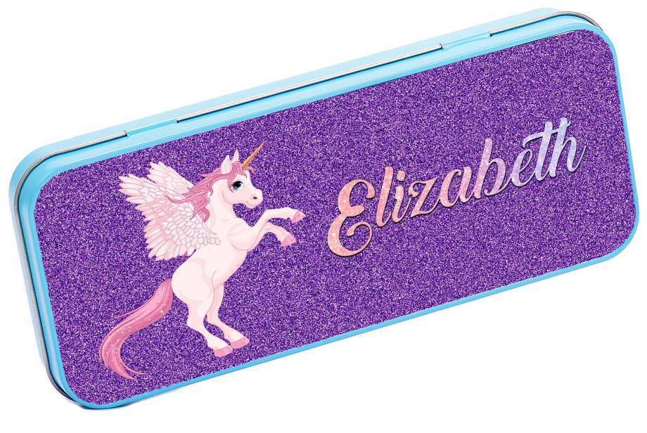 Personalised Any Name Unicorn Pencil Case Tin Children School Kids Stationary 27