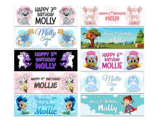 Personalised Birthday Banners Generic Design Children Kids Party Decoration 195