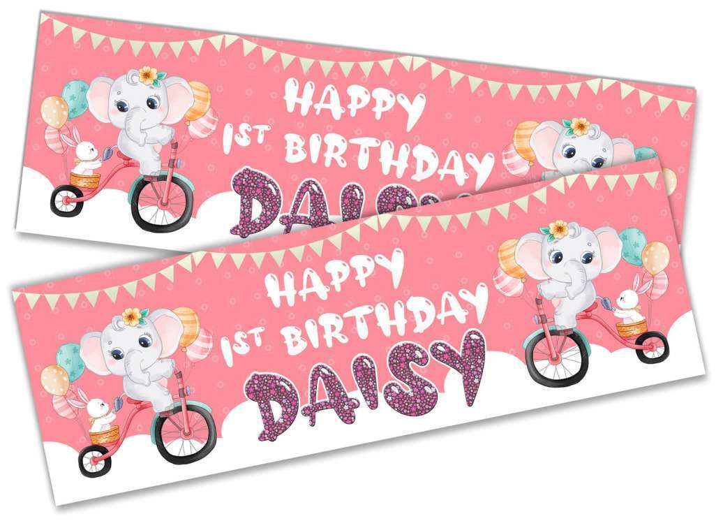 Personalised Birthday Banners Elephant Design Children Kids Party Decoration 93