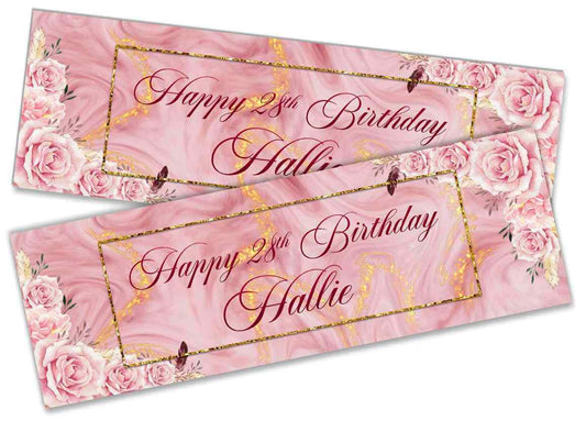 Personalised Birthday Banners Floral Design Kids adult Party Decoration 87