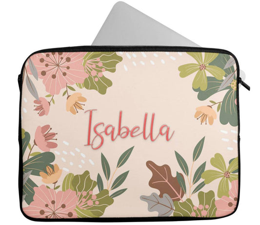 Personalised Any Name Floral Design Laptop Case Sleeve Tablet Bag 57