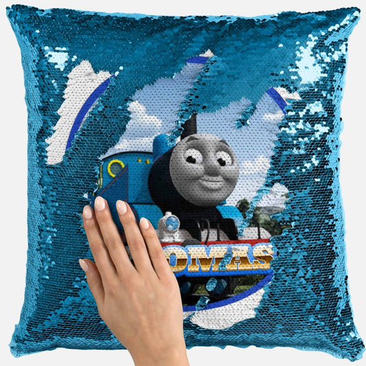 Personalised Thomas Tank Engine Any Name Magic Reveal Sequin Cushion Cover 2
