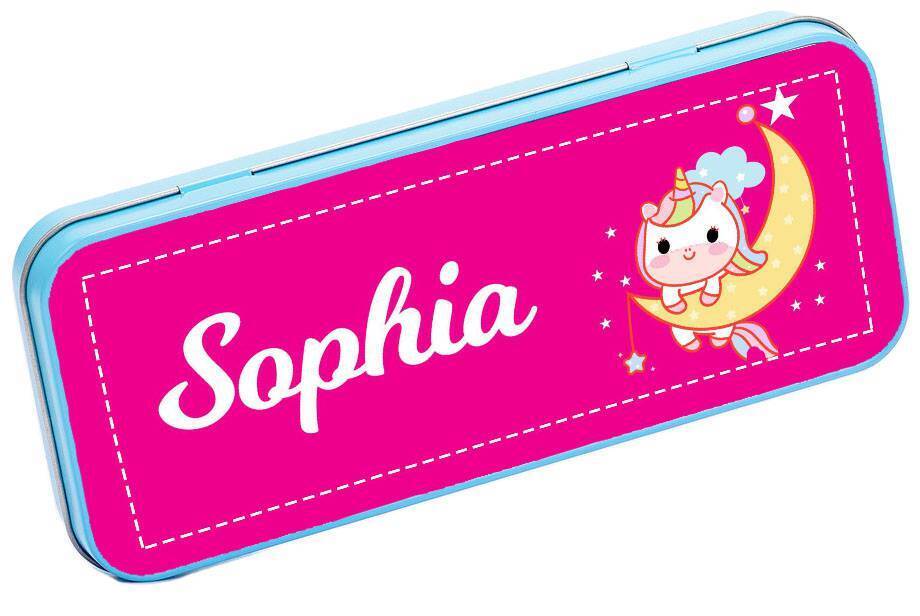 Personalised Any Name Unicorn Pencil Case Tin Children School Kids Stationary 27