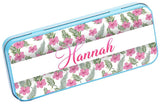 Personalised Any Name Floral Pencil Case Tin Children School Kids Stationary 13