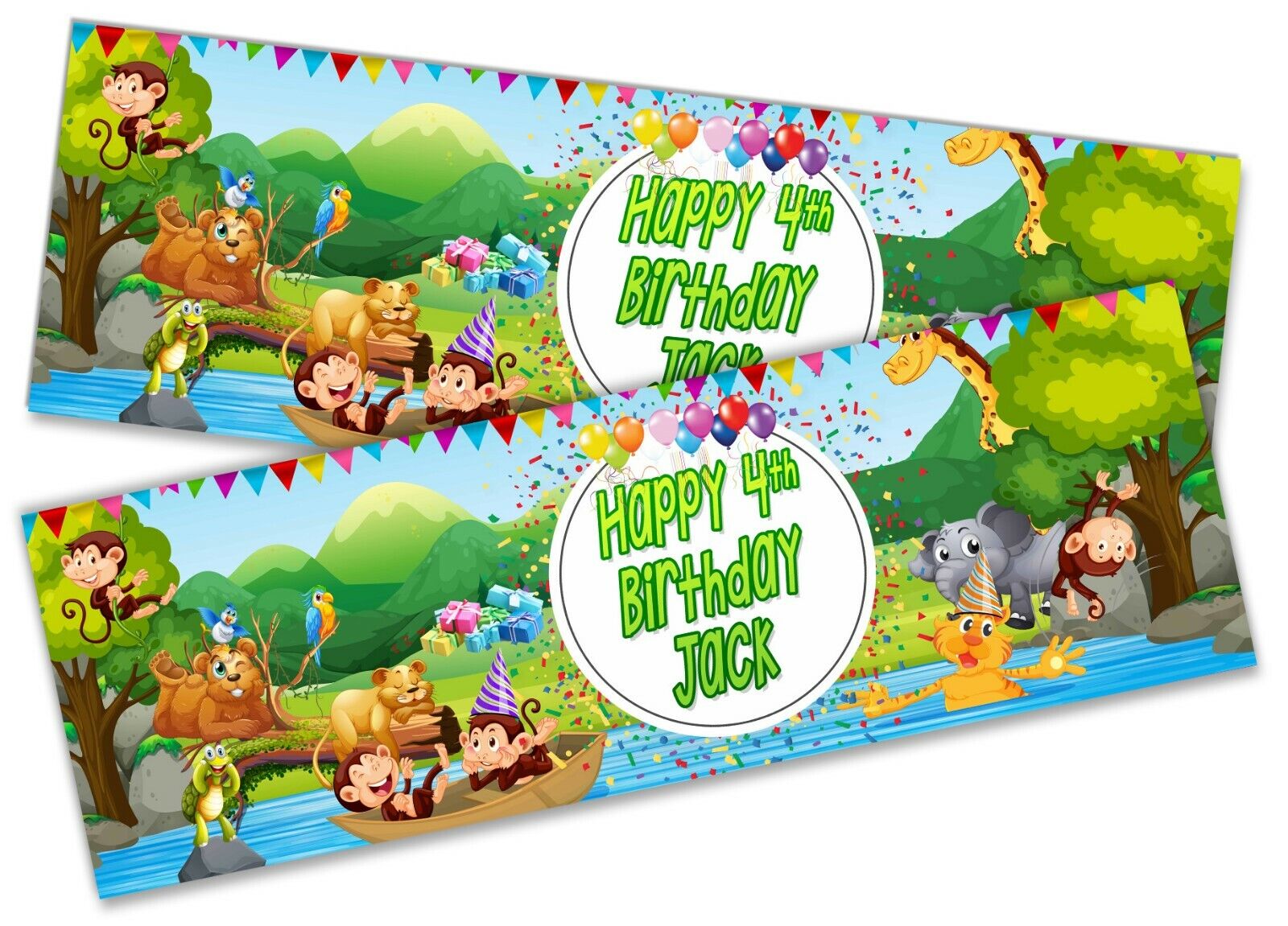 x2 Personalised Birthday Banner Jungle Children Kids Party Decoration Poster 2