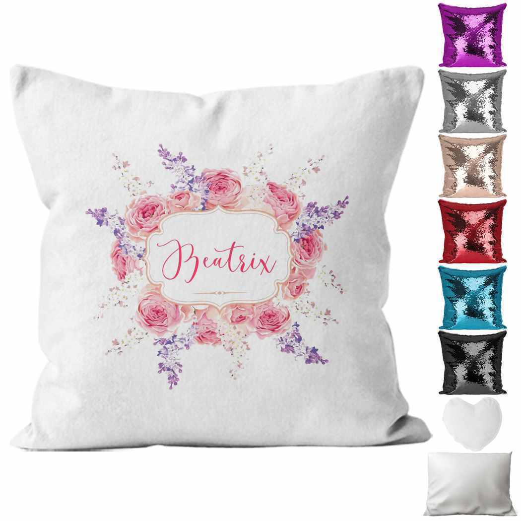 Personalised Cushion Floral Sequin Cushion Pillow Printed Birthday Gift 40
