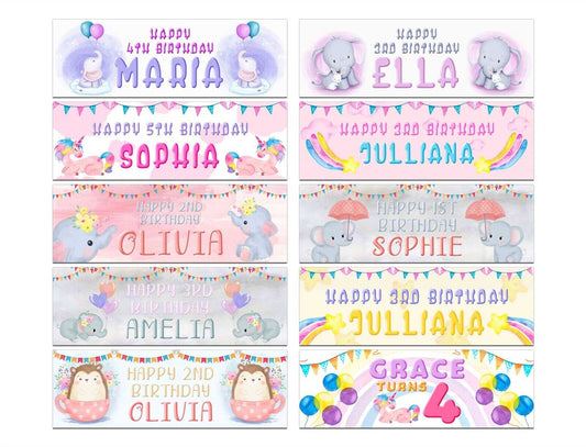 Personalised Birthday Banners Generic Design Children Kids Party Decoration 39