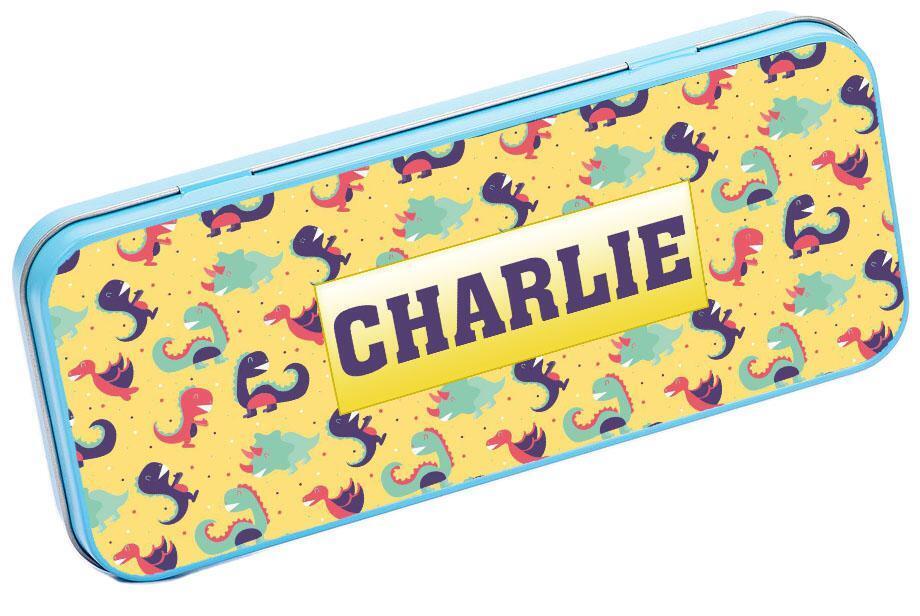 Personalised Any Name Dinosaur Pencil Case Tin Children School Kids Stationary 7