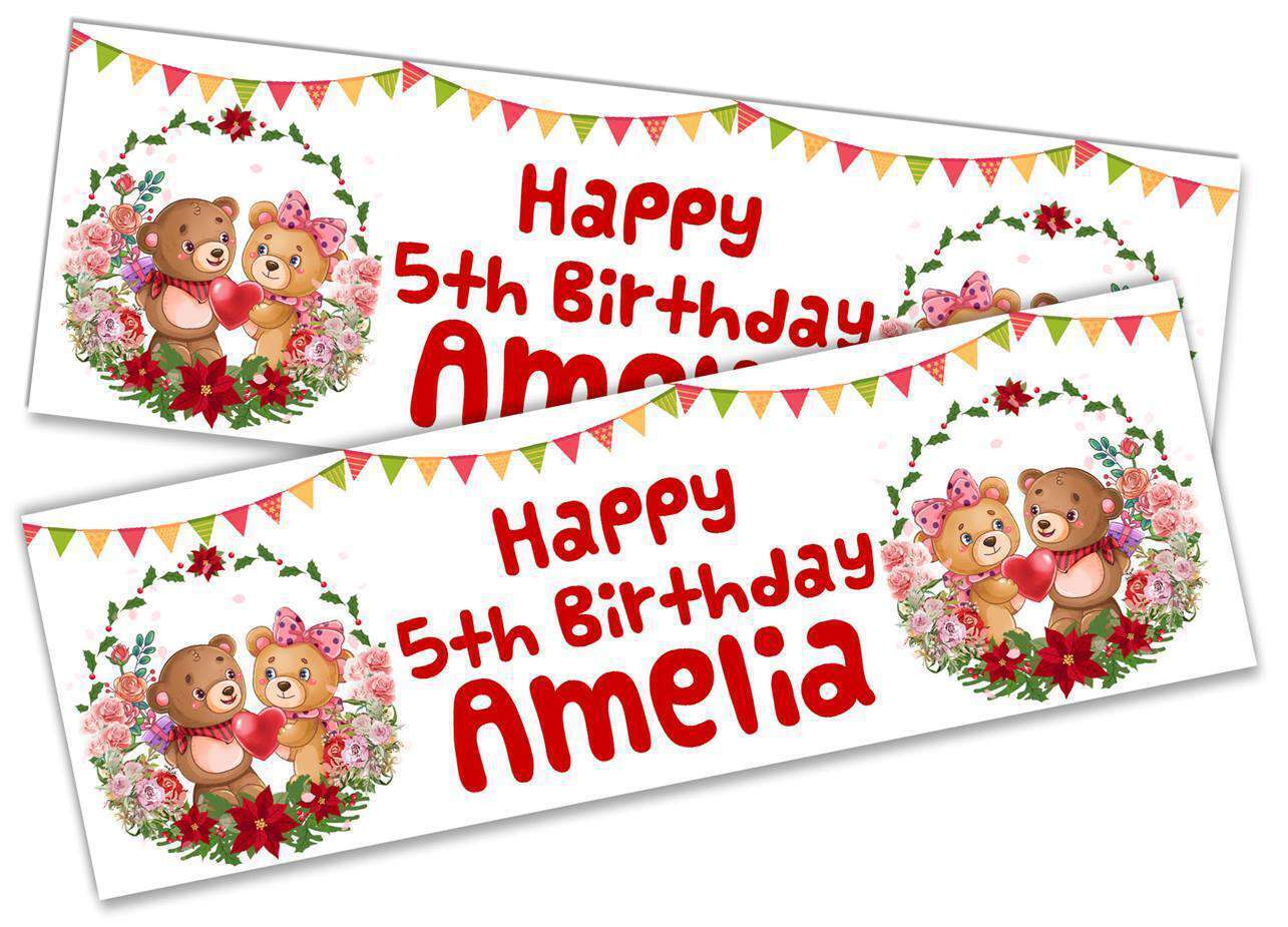 Personalised Birthday Banners Teddy Design Children Kids Party Decoration 114