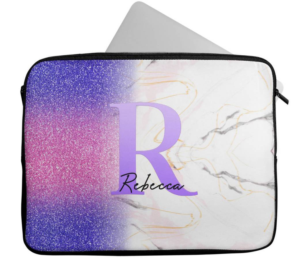 Personalised Any Name Marble Glitter Design Laptop Case Sleeve Tablet Bag 99