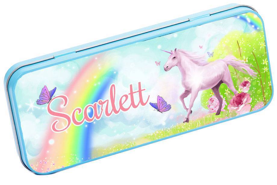 Personalised Any Name Unicorn Pencil Case Tin Children School Kids Stationary 31