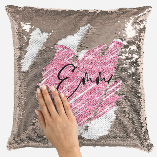 Personalised Heart Any Name Magic Reveal Gold Sequin Cushion Cover Gift 1