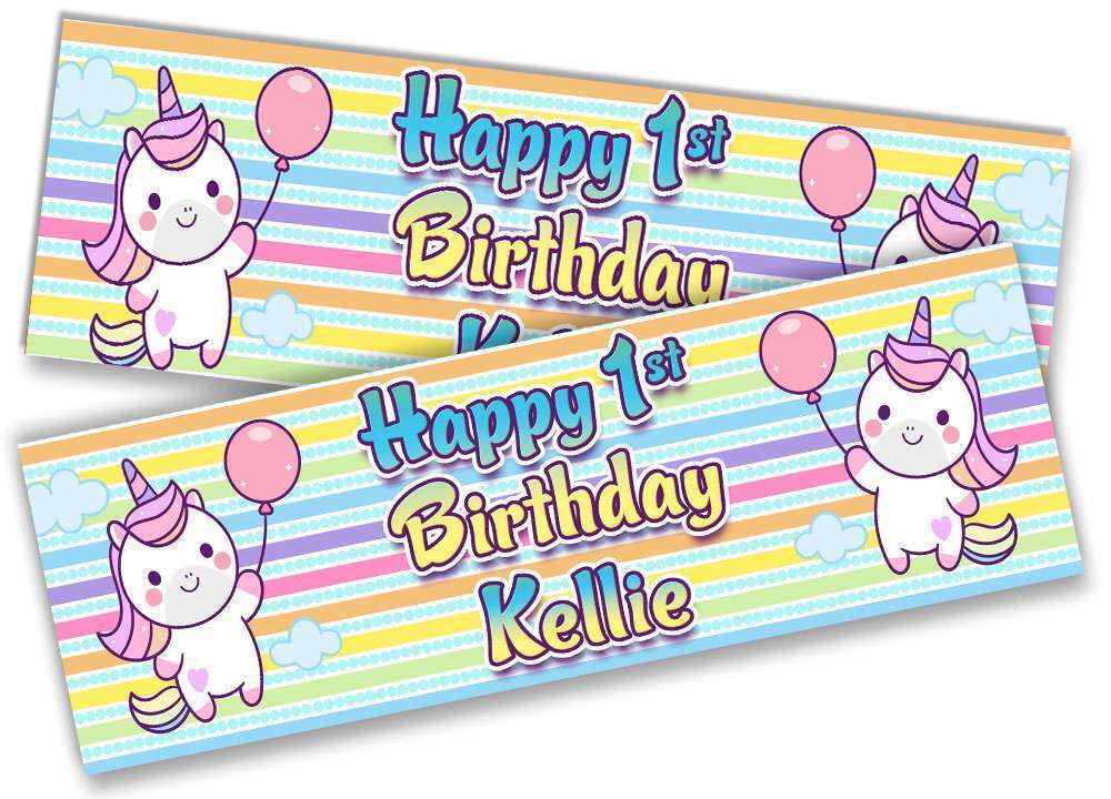 Personalised Birthday Banners Unicorn Design Children Kids Party Decoration 22