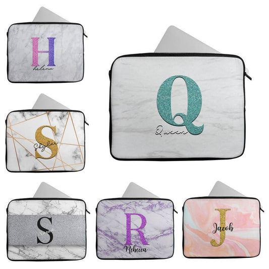 Personalised Any Name Marble Glitter Design Laptop Case Sleeve Tablet Bag 107