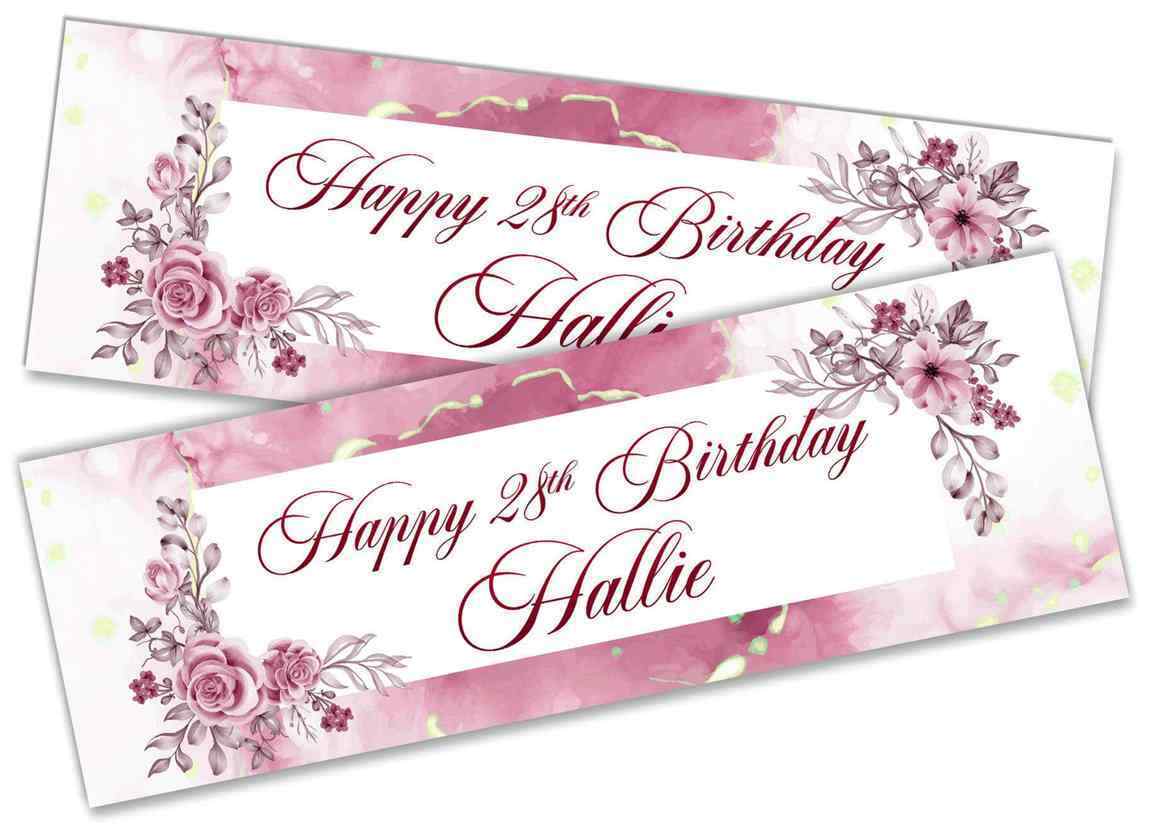 Personalised Birthday Banners Floral Design Kids adult Party Decoration 86