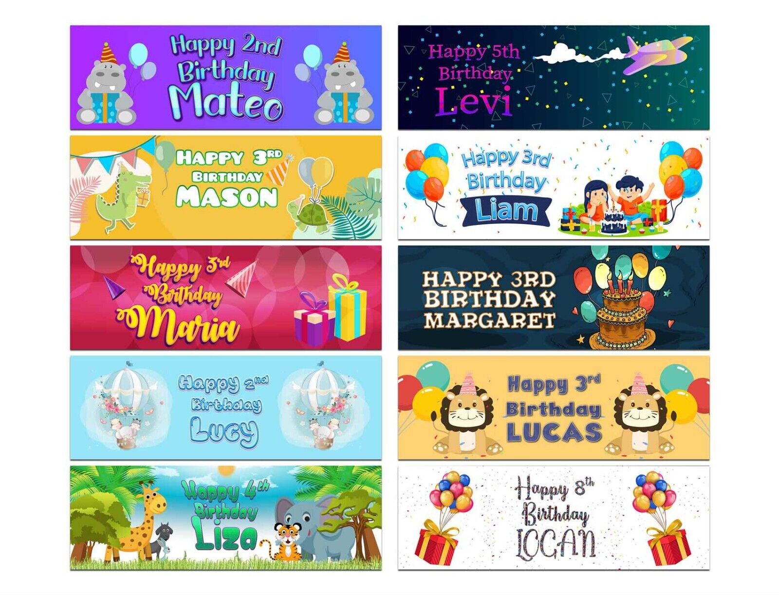 Personalised Birthday Banners Generic Design Children Kids Party Decoration 223