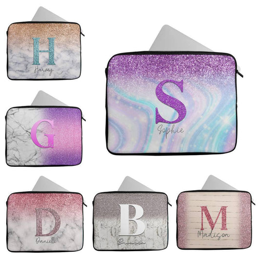 Personalised Any Name Marble Glitter Design Laptop Case Sleeve Tablet Bag 91