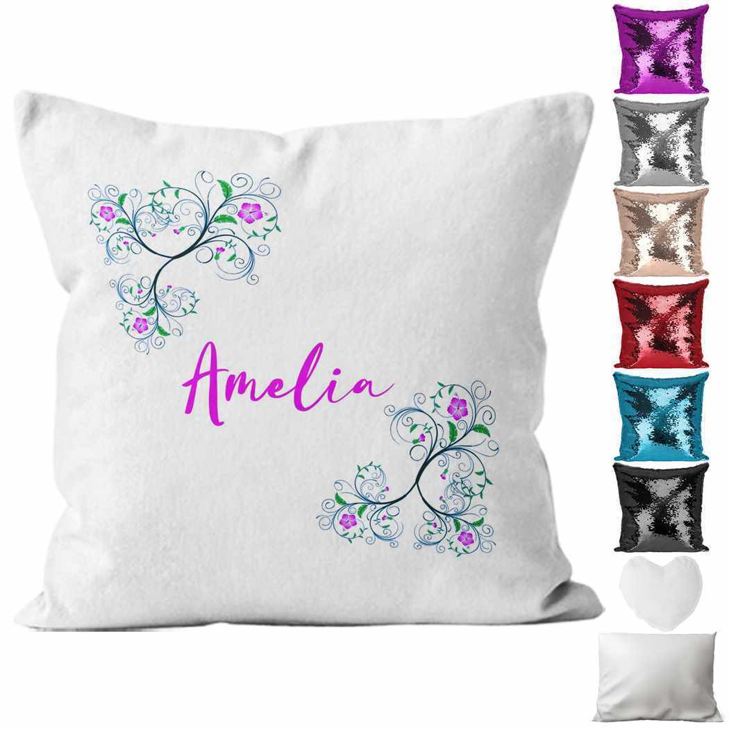 Personalised Cushion Floral Sequin Cushion Pillow Printed Birthday Gift 46