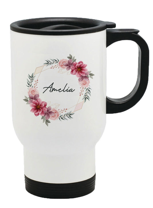 Personalised Any Name Floral Thermal Travel Mug Flask Coffee Tea Mug 14