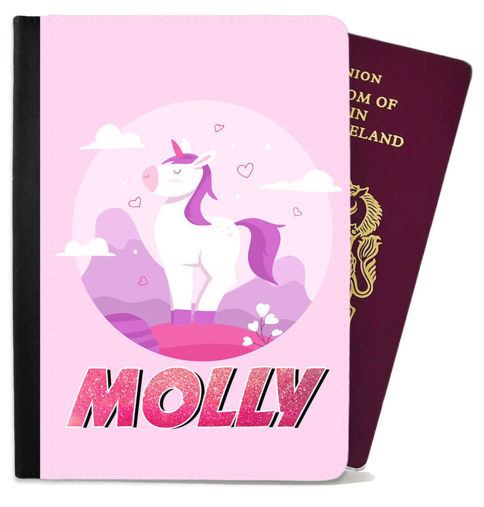 Personalised Unicorn kids Passport Cover Holder Any Name Holiday Accessory 19