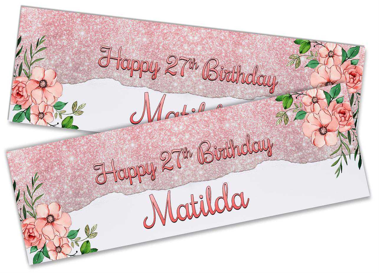 Personalised Birthday Banners Floral Design Kids adult Party Decoration 101