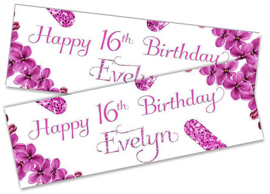 Personalised Birthday Banners Floral Design Kids adult Party Decoration 170