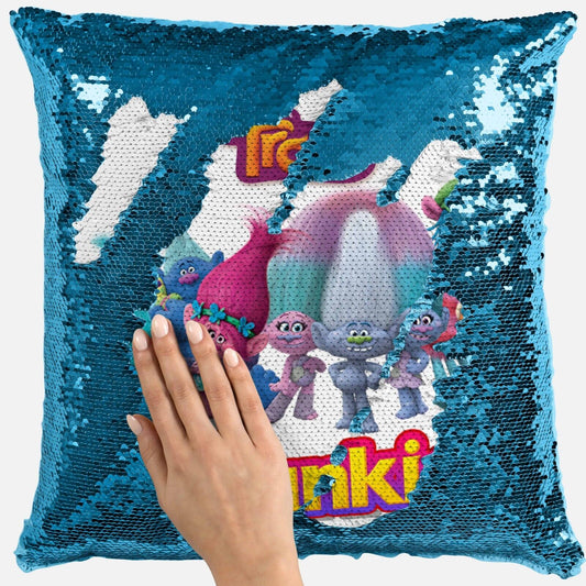 Personalised Trolls Any Name Magic Reveal Sequin Cushion Cover Gift 2