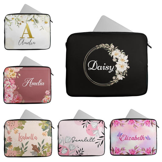 Personalised Any Name Floral Design Laptop Case Sleeve Tablet Bag 57