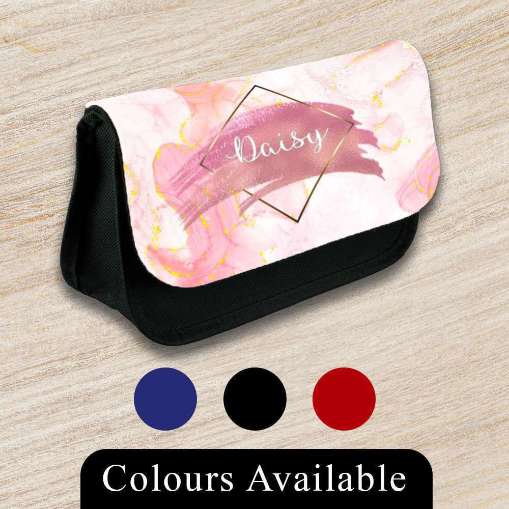 Personalised Pencil Case Marble Glitter Girls Boys Stationary Kids School Bag 18