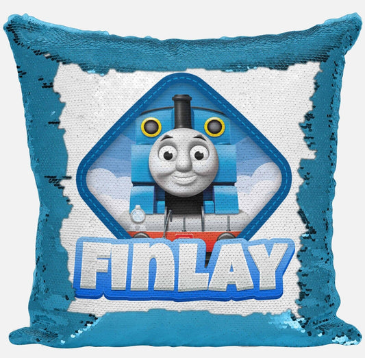 Personalised Thomas Tank Engine Any Name Magic Reveal Sequin Cushion Cover Gift 