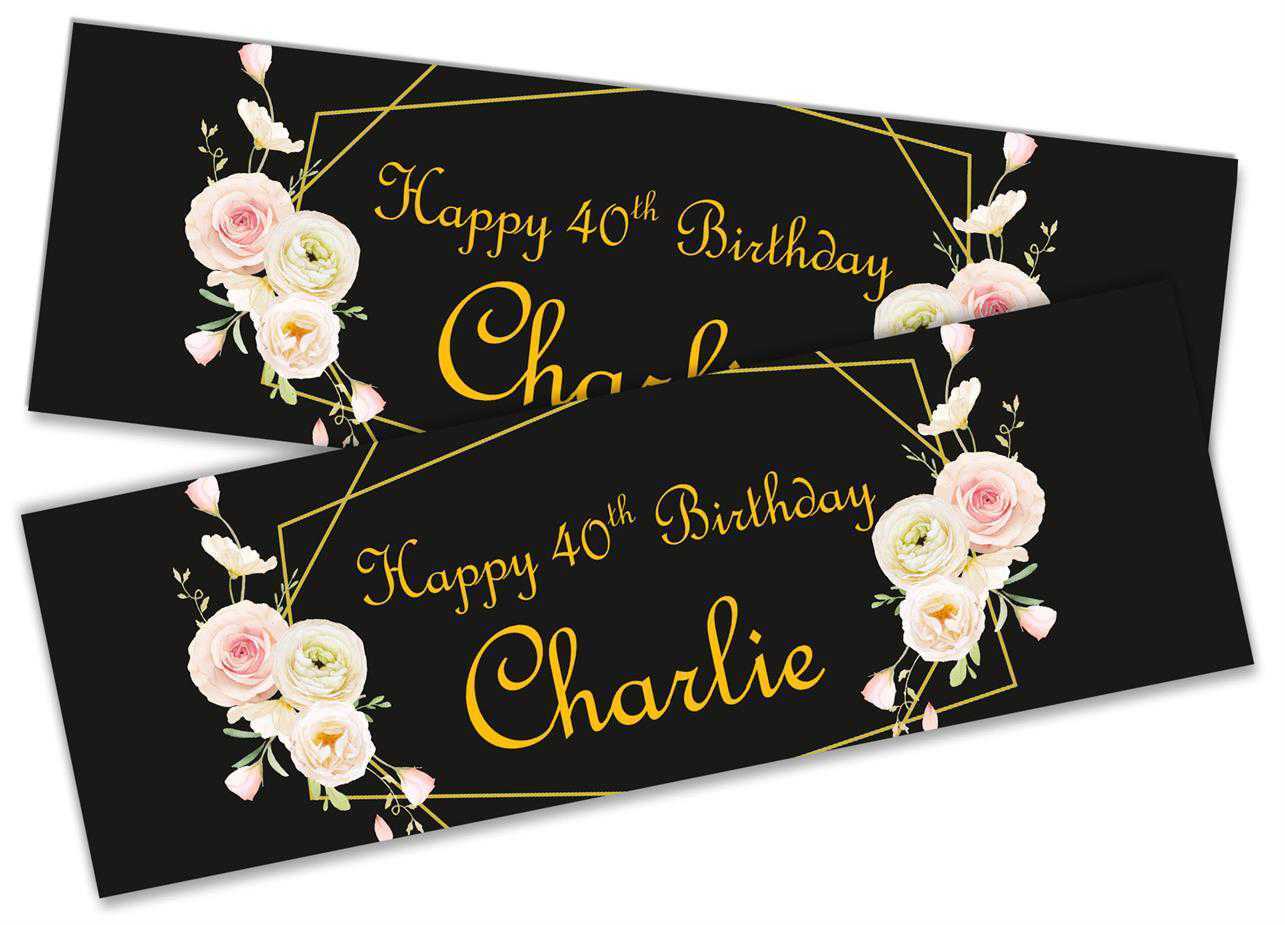 Personalised Birthday Banners Floral Design Kids adult Party Decoration 103