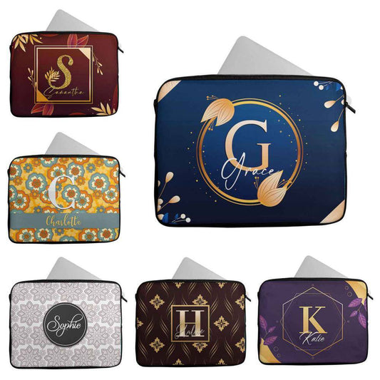 Personalised Any Name Floral Design Laptop Case Sleeve Tablet Bag 82
