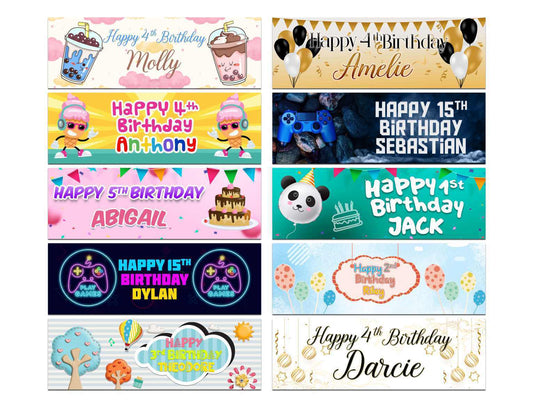 Personalised Birthday Banners Generic Design Children Kids Party Decoration 74