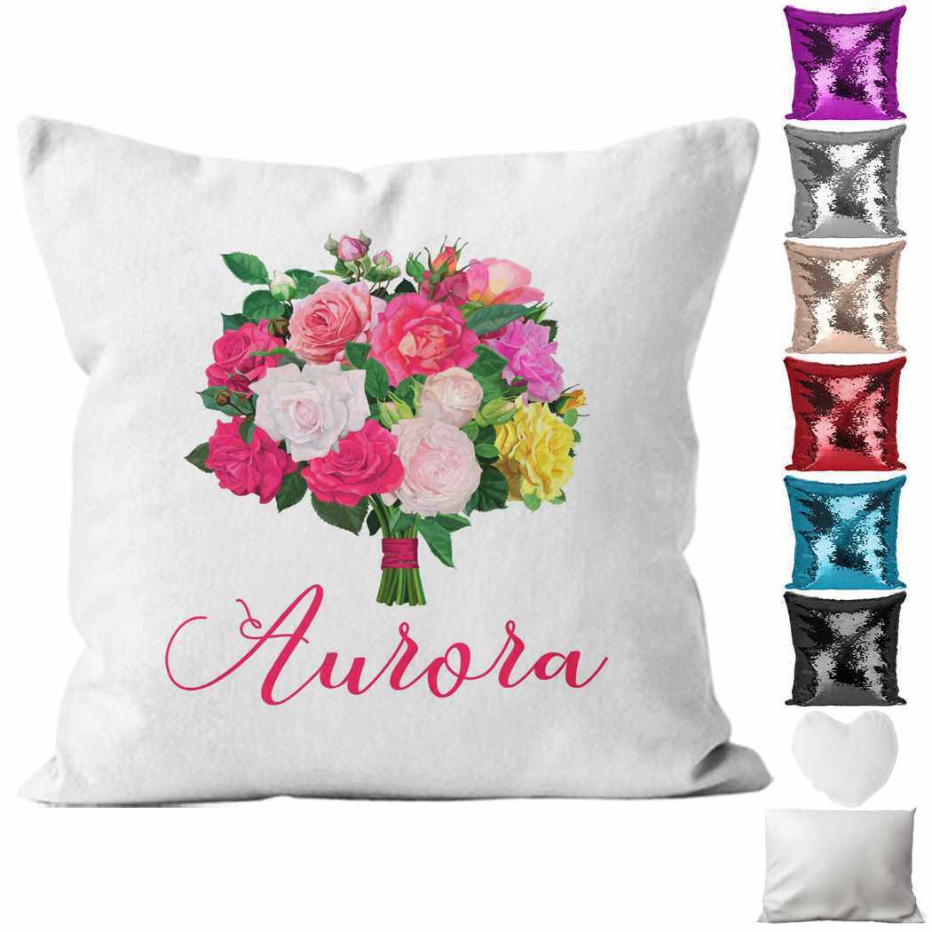 Personalised Cushion Floral Sequin Cushion Pillow Printed Birthday Gift 102