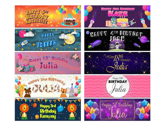 Personalised Birthday Banners Generic Design Children Kids Party Decoration 222