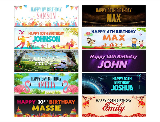 Personalised Birthday Banners Generic Design Children Kids Party Decoration 48