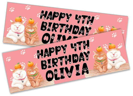 Personalised Birthday Banners Cat Design Children Kids Party Decoration 100