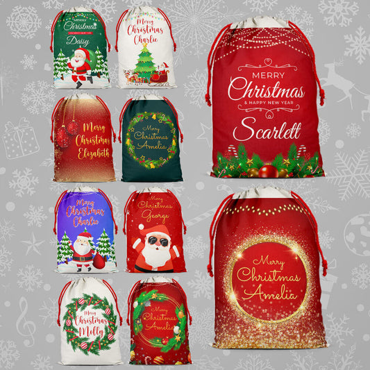 Personalised Christmas Sack Santa Bag Xmas Boy Girl Gift Stocking Bag 6