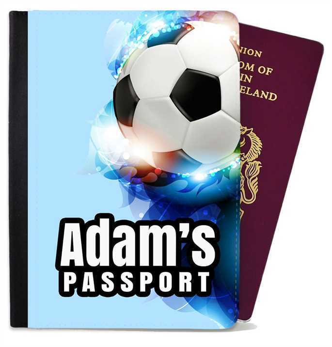 Personalised Football kids Passport Cover Holder Any Name Holiday Accessory 27