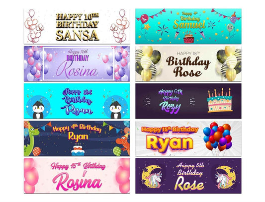 Personalised Birthday Banners Generic Design Children Kids Party Decoration 225