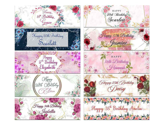 Personalised Birthday Banners Floral Design Kids adult Party Decoration 87