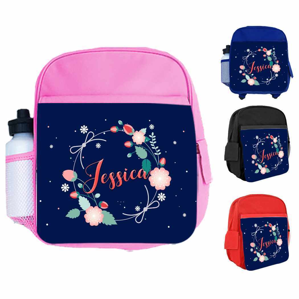 Personalised Kids Backpack Any Name Floral Design Boys Girls kid School Bag 17