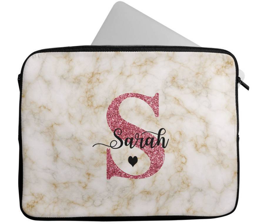 Personalised Any Name Marble Glitter Design Laptop Case Sleeve Tablet Bag 107