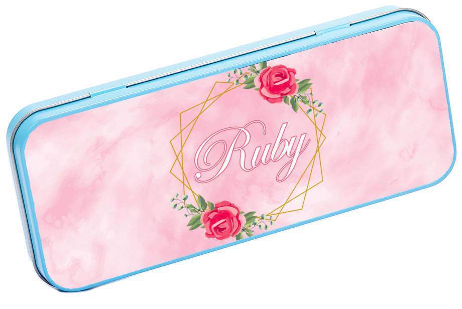 Personalised Any Name Floral Pencil Case Tin Children School Kids Stationary 25